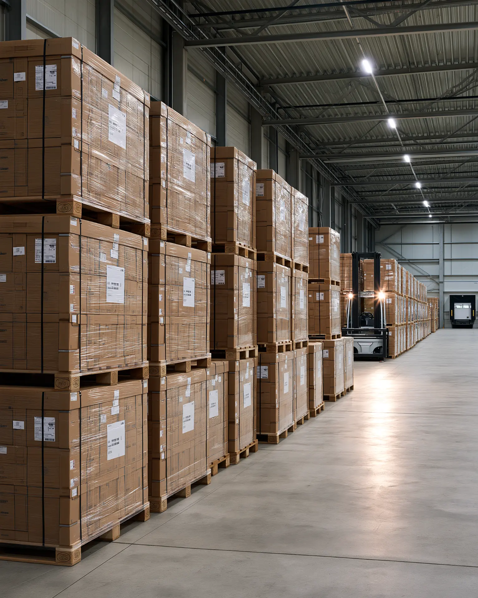 Lagerhalle mit Paletten verpackter PV Module