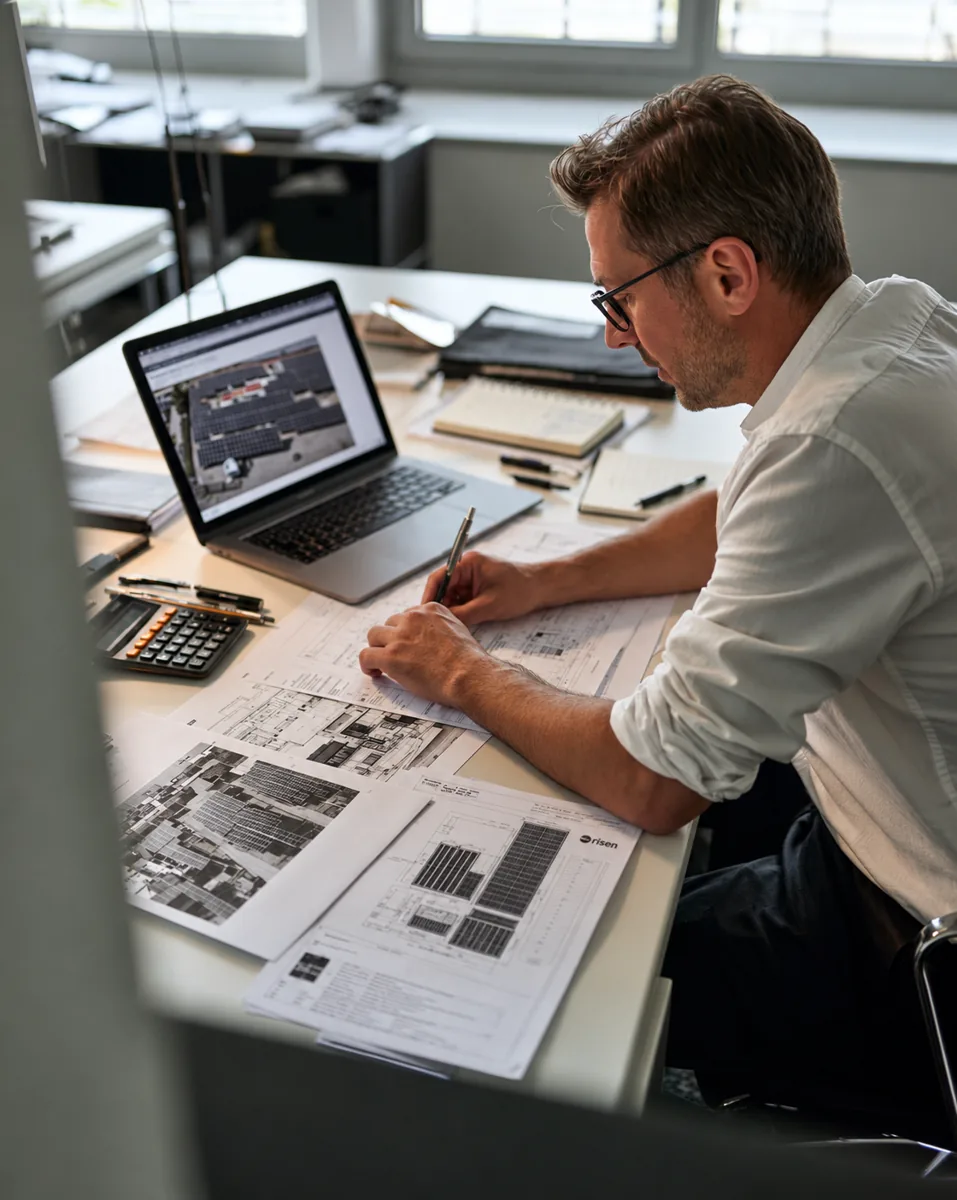 Technische PV Projektplanung mit Layout und Moduldatenblatt